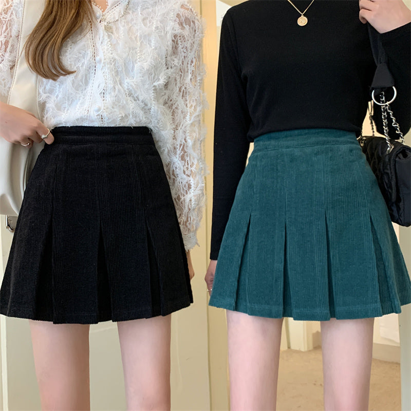 Corduroy Pleated Skirt (2 Colors)