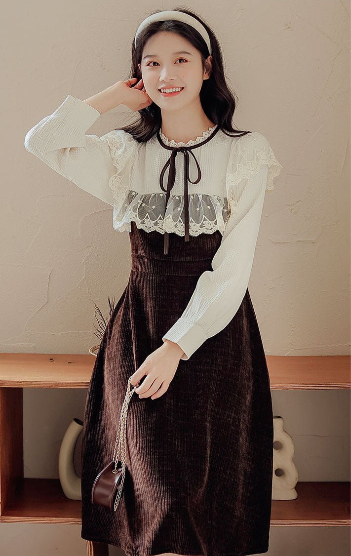 Square Lace High Neck Sweater Dress (2 Colors)