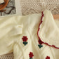 Embroidered Floral Cropped Cardigan (White/Red)