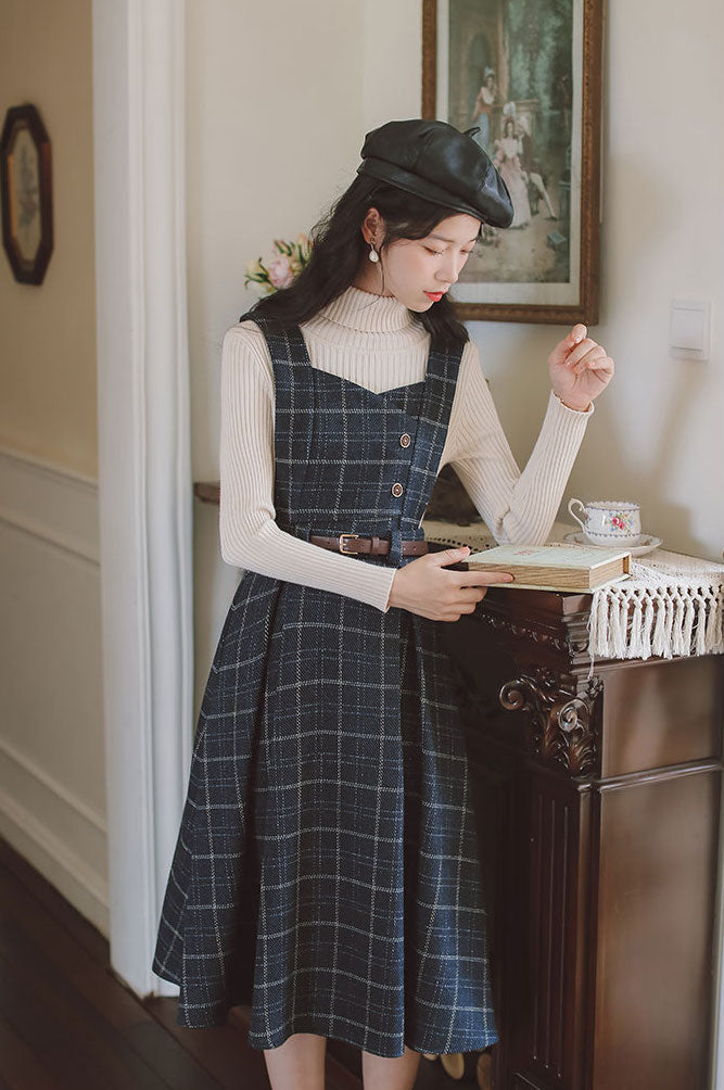 Plaid Pinafore Midi Dress (3 Colors)