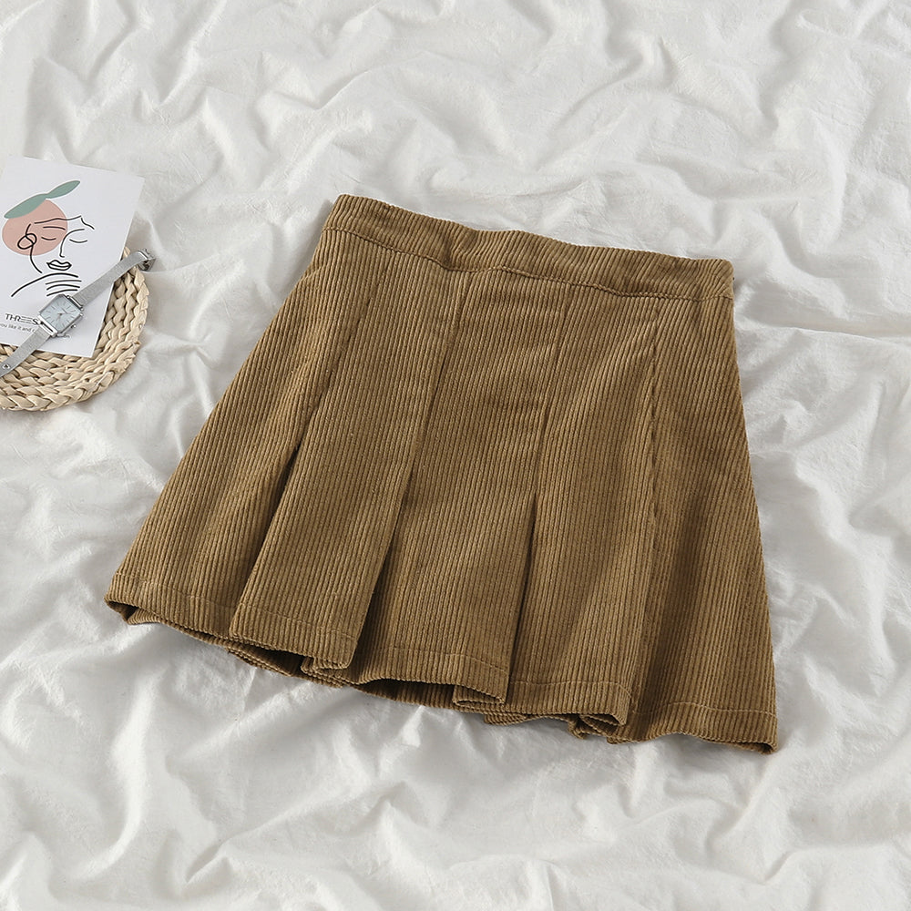 Corduroy Pleated Skirt (2 Colors)