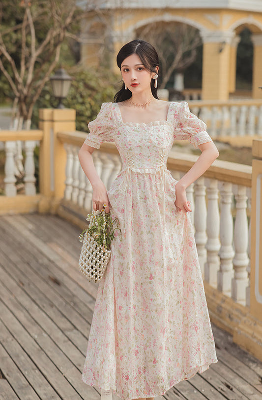Flower Blossom Lace Up Midi Dress (2 Colors)