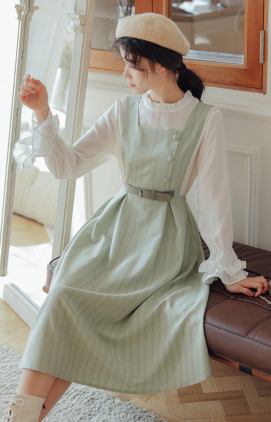 Pastel Stripe Pinafore Dress (4 Colors)