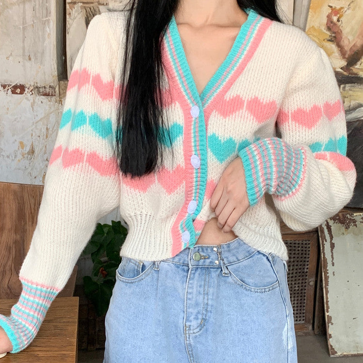 Candy Hearts Cropped Cardigan (White)