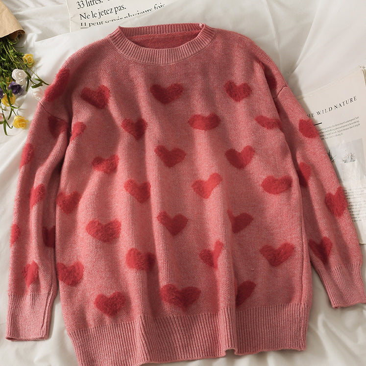 Fuzzy Hearts Sweater (4 Colors)