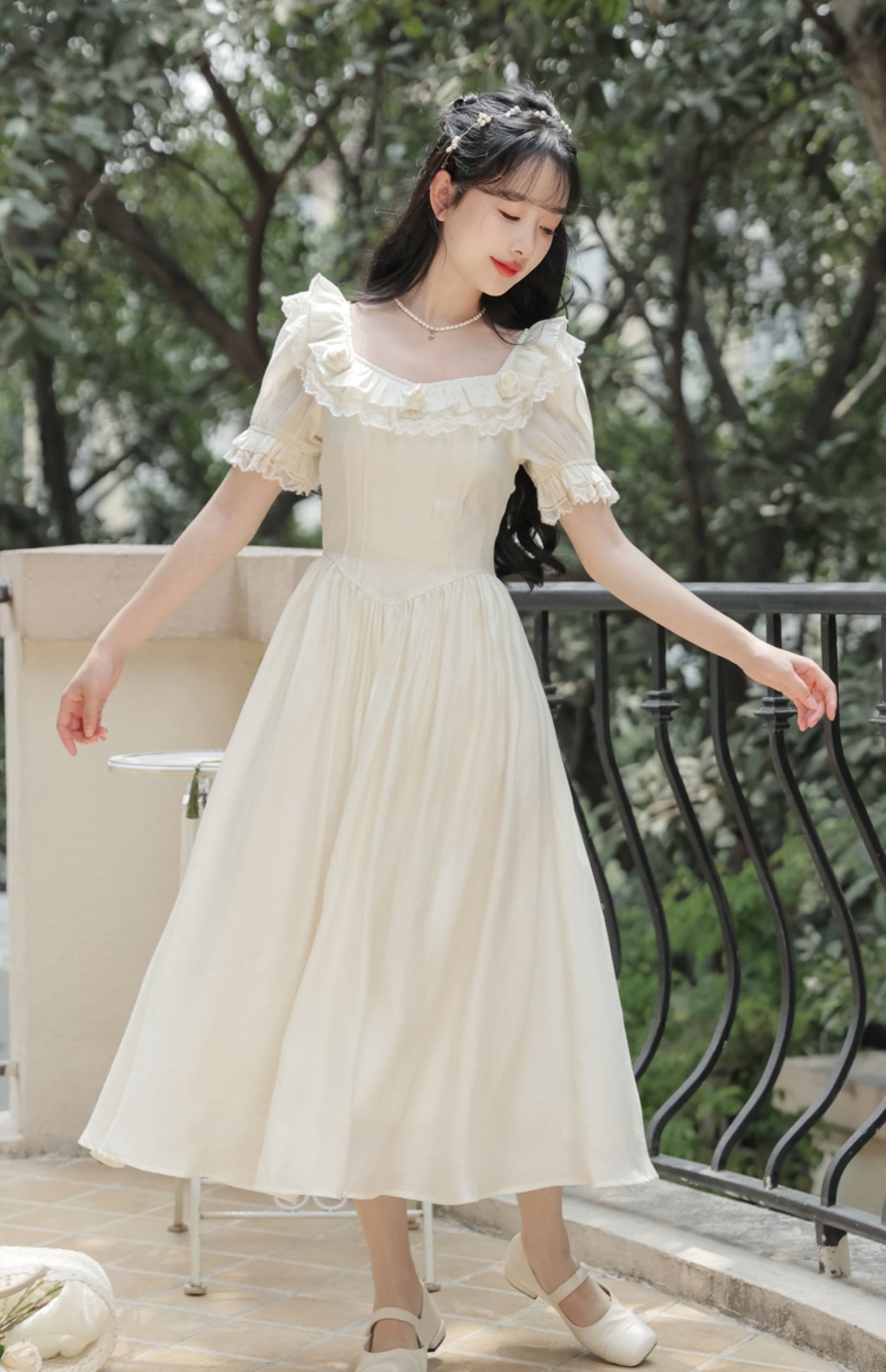 Blanc Rose Midi Dress (Cream)
