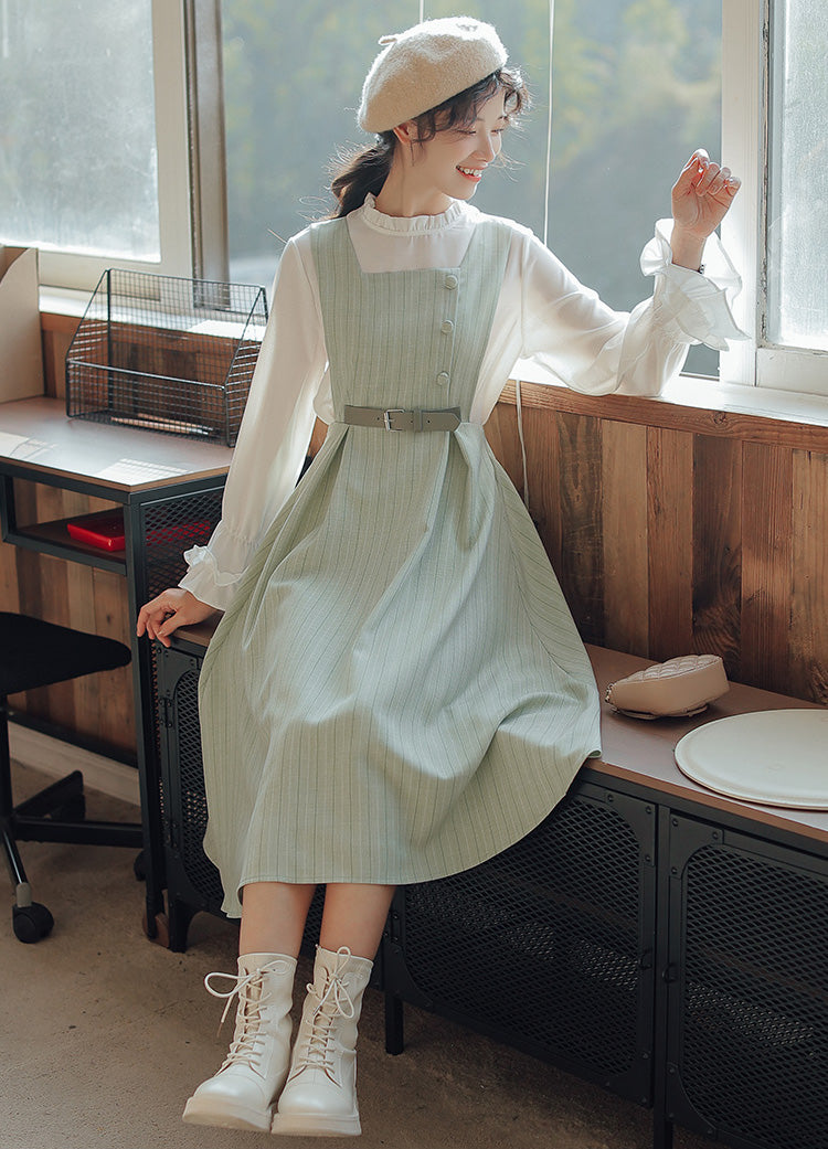 Pastel Stripe Pinafore Dress (4 Colors)