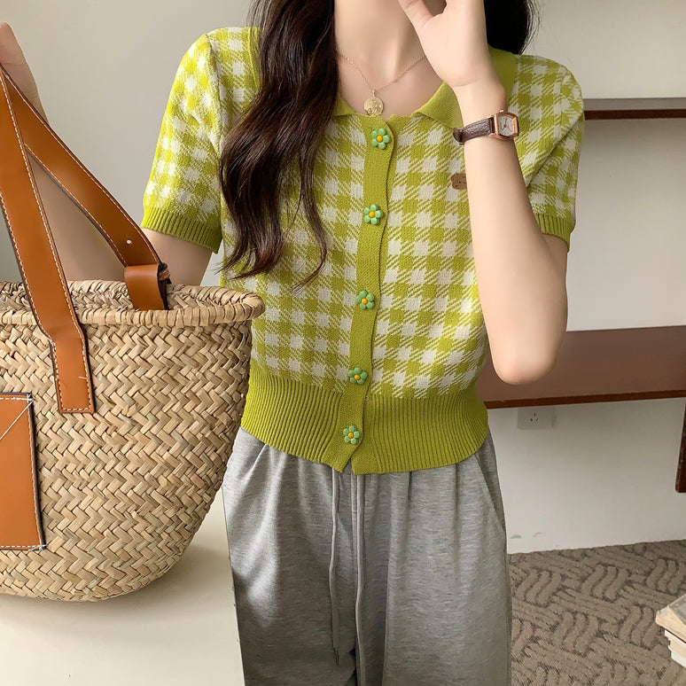 Daisy Gingham Cropped Polo Shirt (2 Colors)