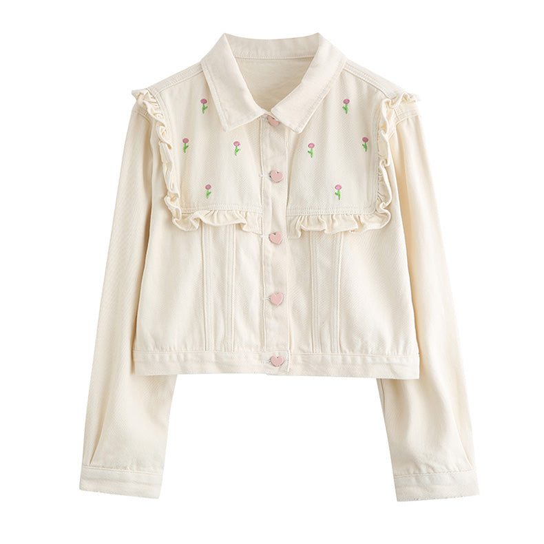 Budding Blossoms Cropped Jacket (White)