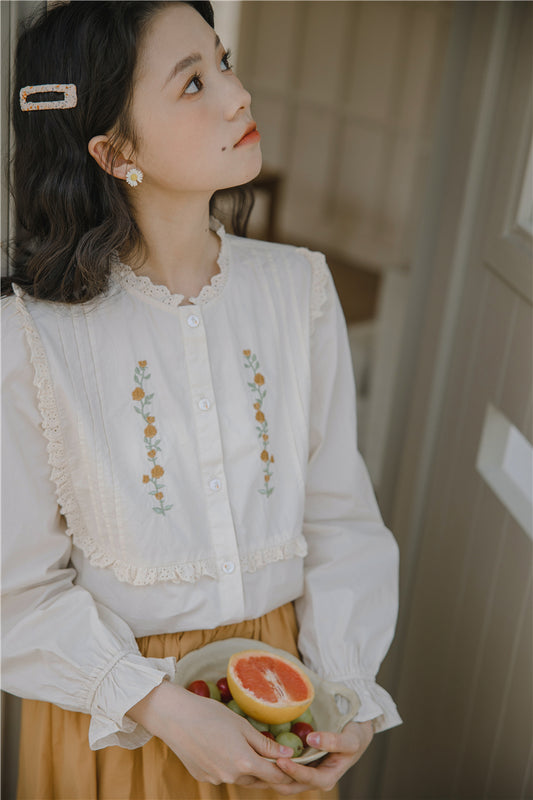 Golden Rose Embroidered Blouse (Cream)