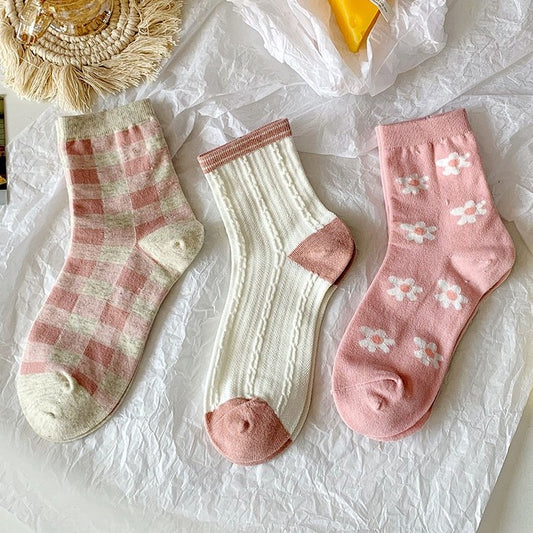 Daisy Gingham Sock Set (Pink)