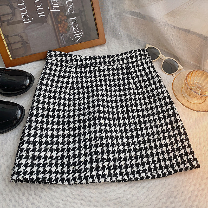 Houndstooth Tweed Mini Skirt (2 Colors)