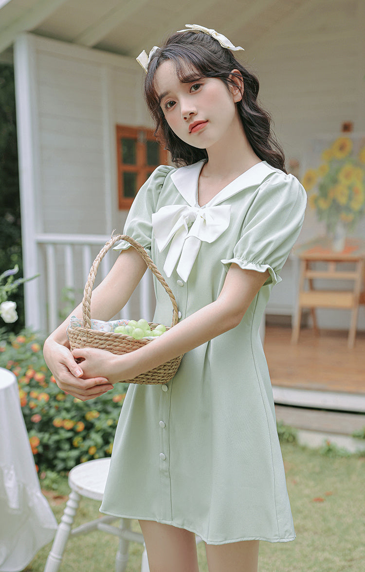 Sweet Sailor Button Mini Dress (Green)