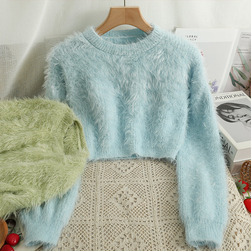 Fur crop hot sale top sweater