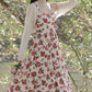 Retro Rose Midi Dress (White/Red)