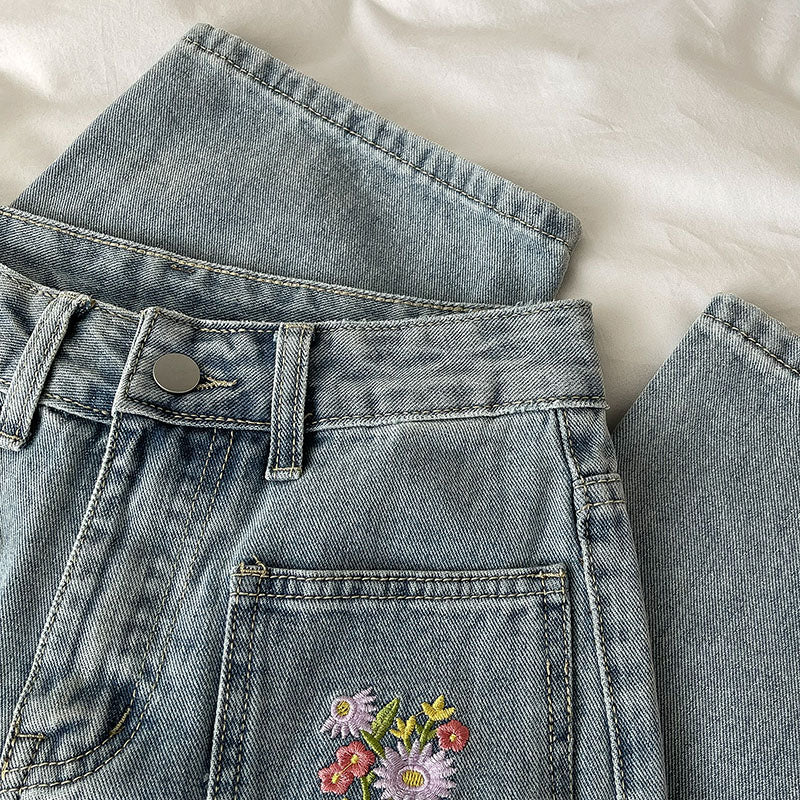 Embroidered Floral Pocket Jeans (Light Denim)