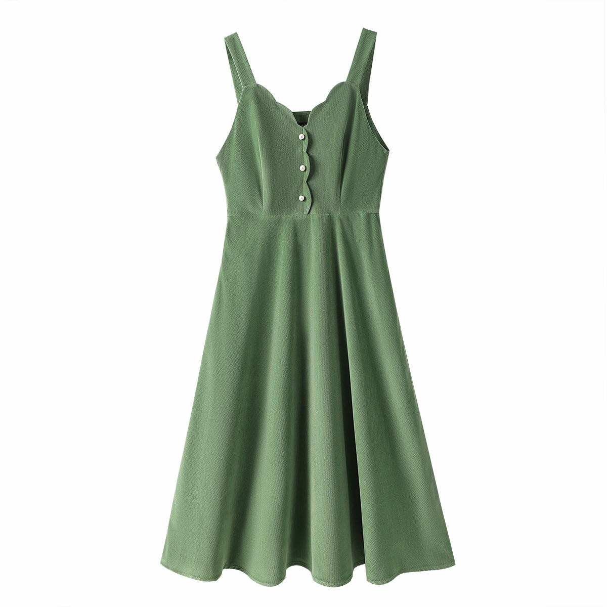 Corduroy Scallop Cami Midi Dress (Pistachio Green)