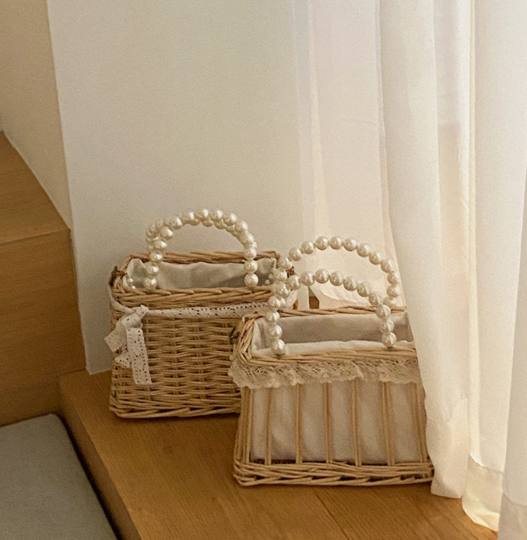 Boxy Straw & Pearl Bag (2 Styles)