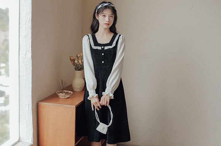 Square Neck Sweater Dress (2 Colors)