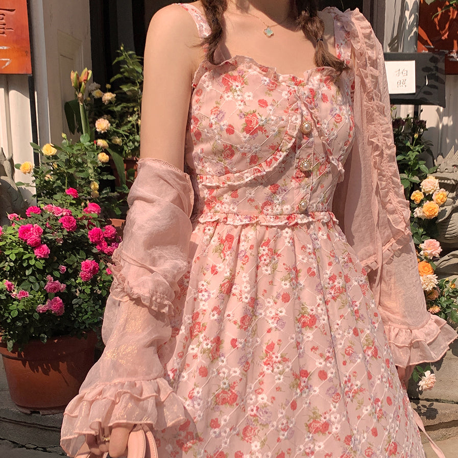 Tea Cup Floral Cami Dress (Pink)