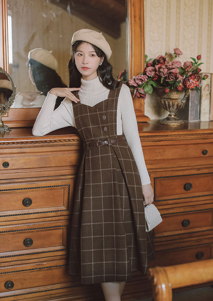 Plaid Pinafore Midi Dress (3 Colors)