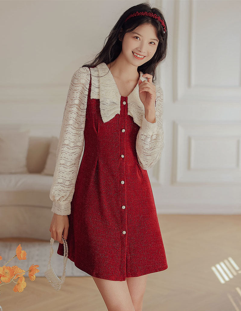 Lace Bow Sweater Dress (2 Colors)