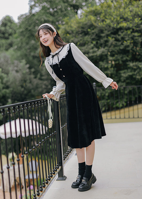 Frilly High Neck Corduroy Sweater Dress (2 Colors)