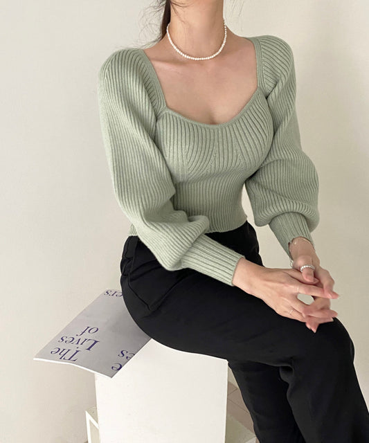 Ribbed Puff Sleeve Cropped Sweater (4 Colors)