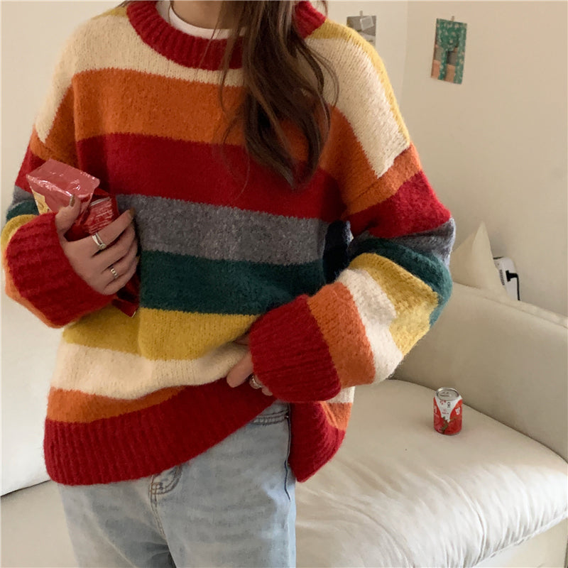 Autumn Rainbow Sweater/Cardigan (Red/Orange)