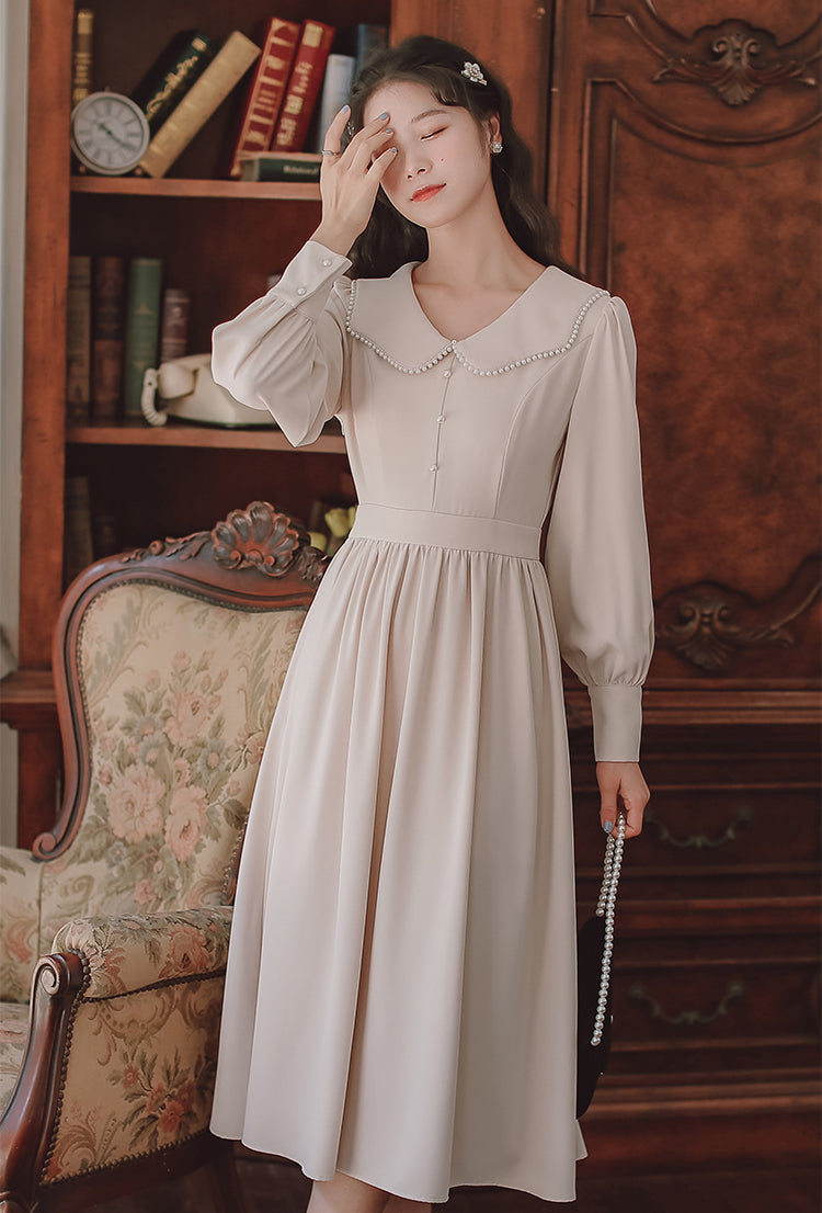 Pearl Peter Pan Collar Midi Dress (3 Colors) – Megoosta Fashion