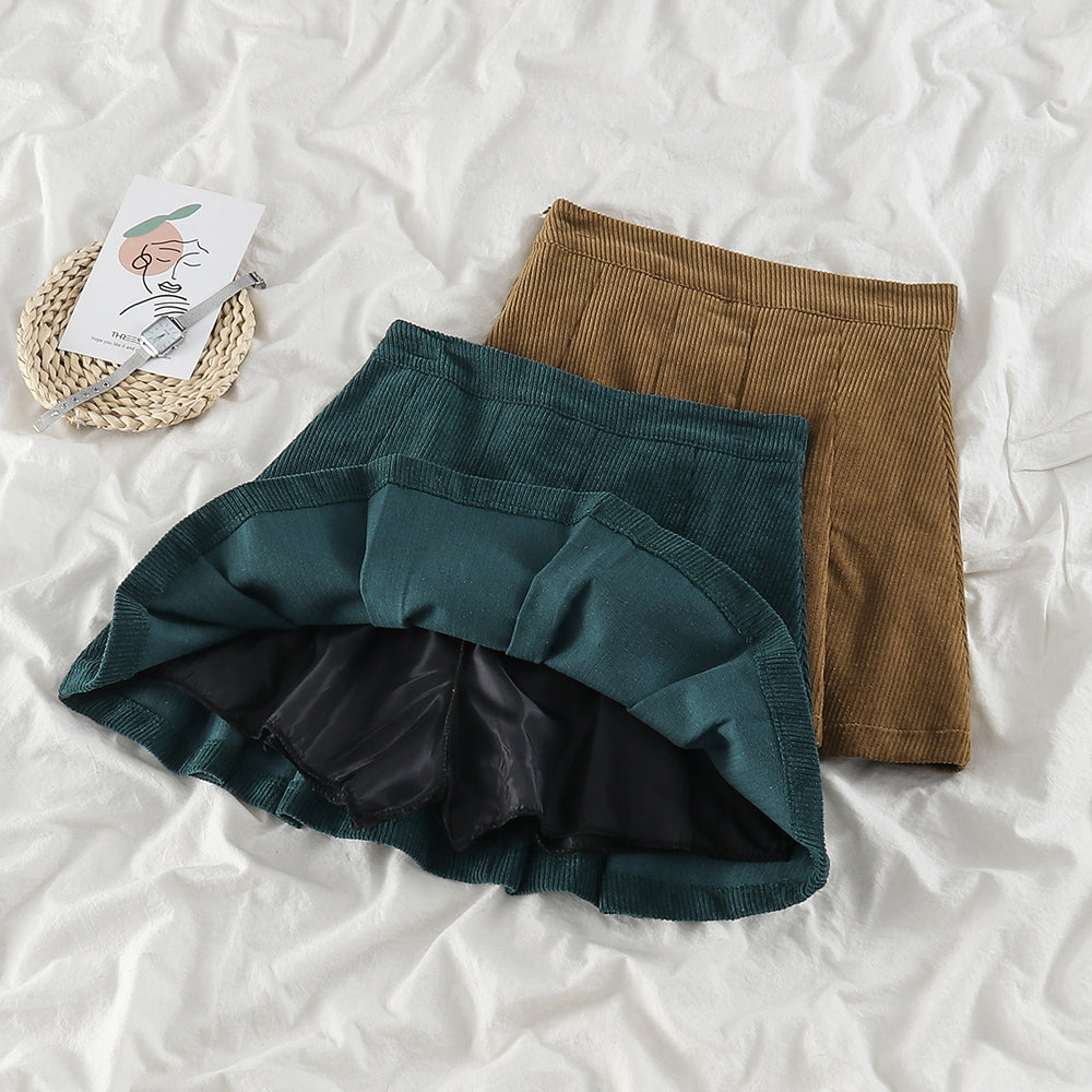 Corduroy Pleated Skirt (2 Colors)