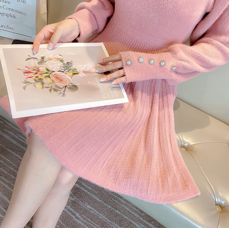 Fuzzy Puff Sleeve Sweater Dress (3 Colors)