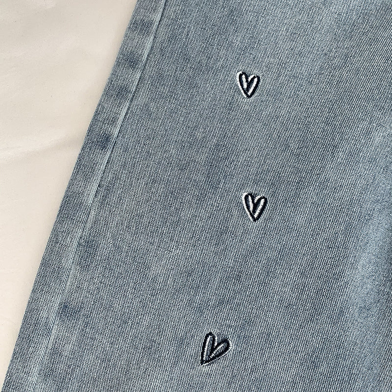 Doodle Hearts Embroidered Jeans (Light Denim)