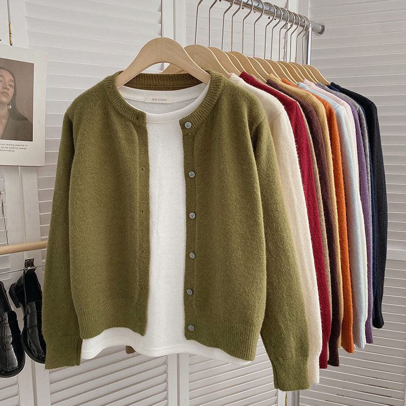 Basic Round Neck Cardigan (14 Colors)