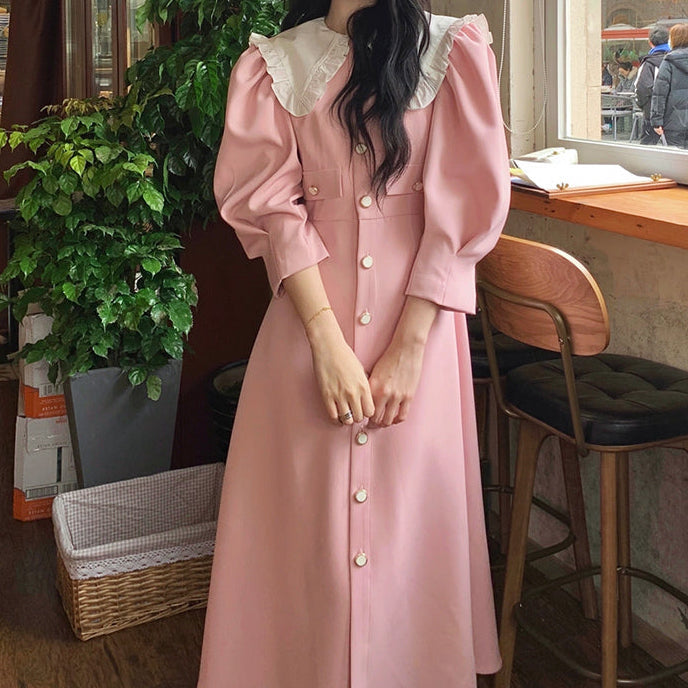 Cherry Blossom Button Up Midi Dress (Pink)