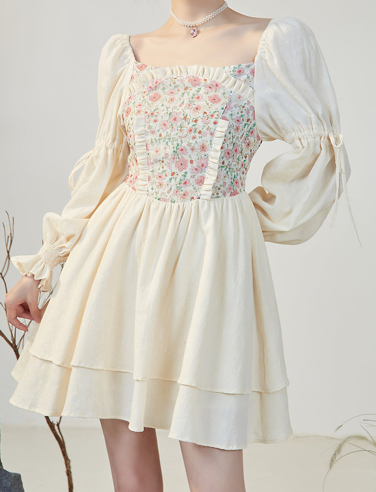 Florals In Bloom Ruffle Dress (Cream)