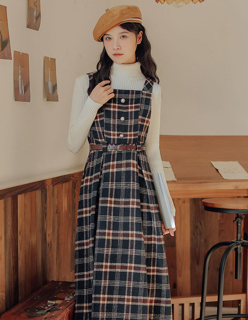 Holiday Plaid Pinafore Midi Dress (2 Colors)