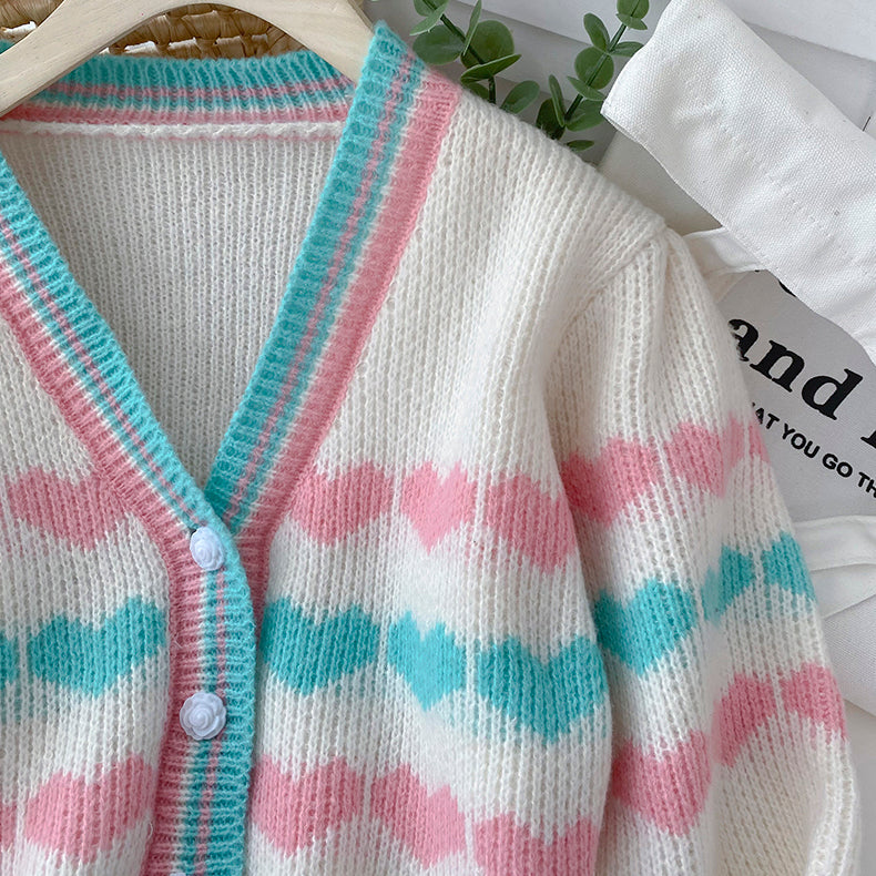 Candy Hearts Cropped Cardigan (White)