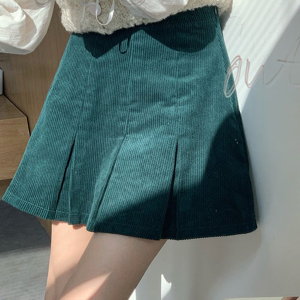 Corduroy Pleated Skirt (2 Colors)