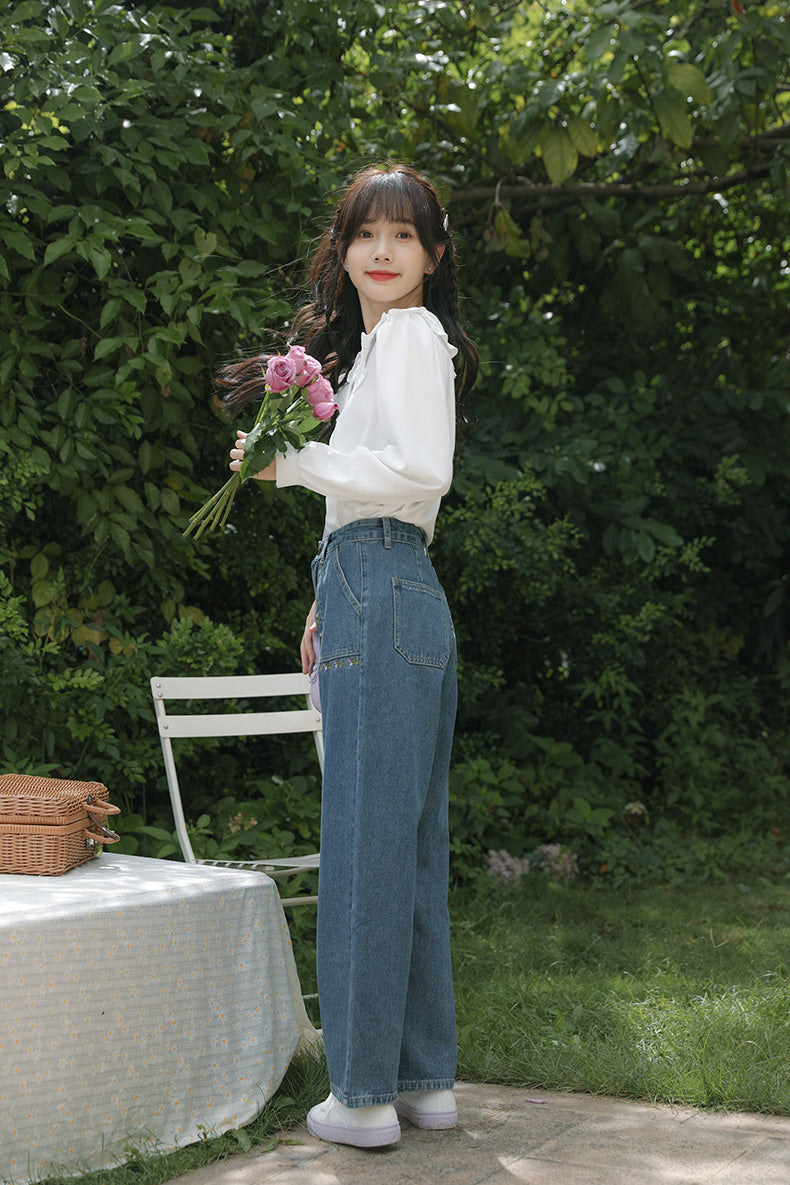 Retro Amethyst Floral Pocket Jeans (Medium Denim)