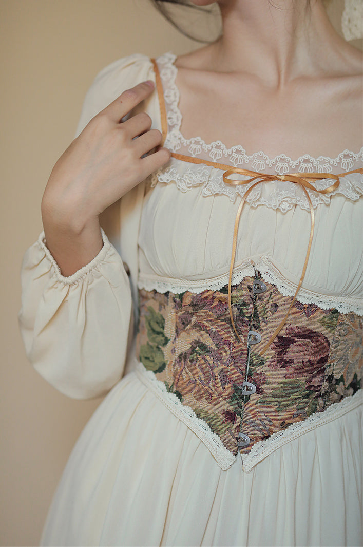 Rustic Floral Waist Corset (Khaki)