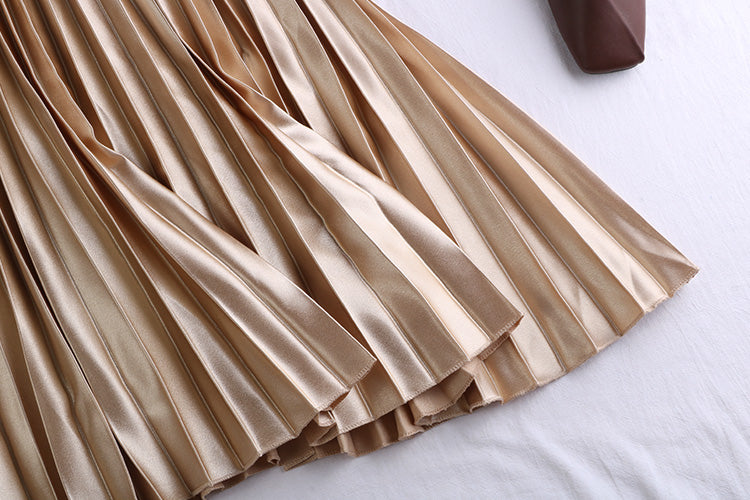 Pleated Satin Midi Skirt (7 Colors)