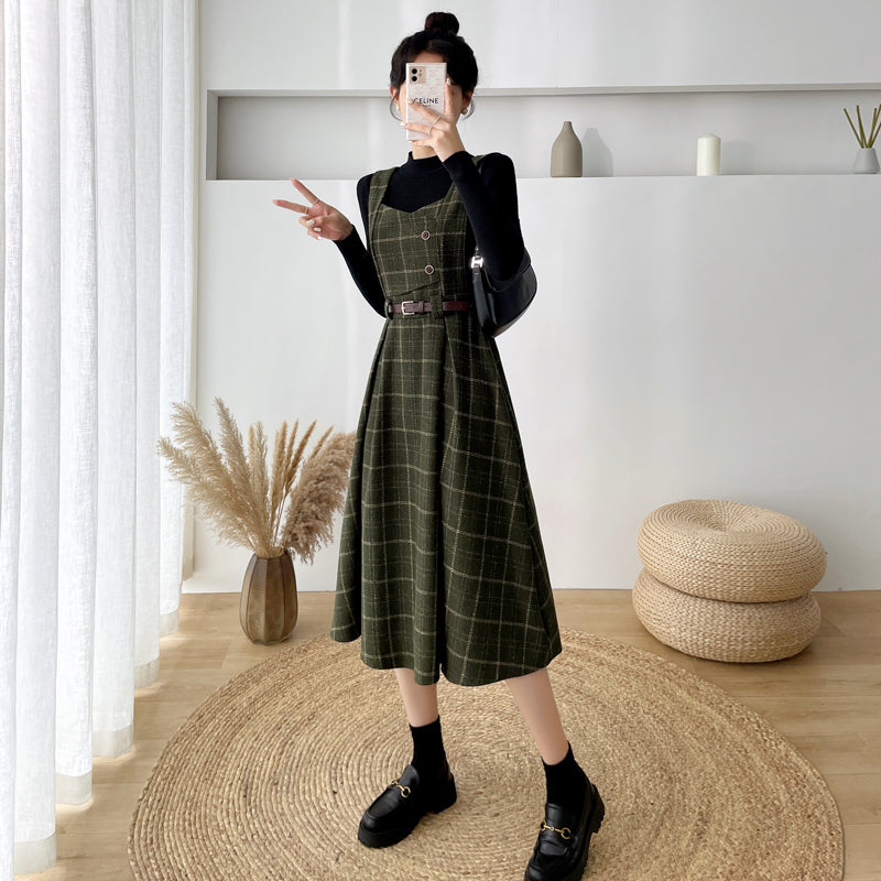 Plaid Pinafore Midi Dress (3 Colors)