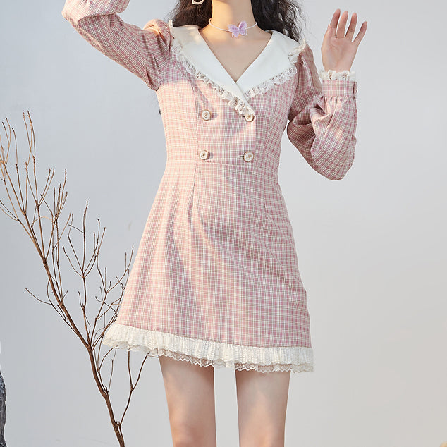 Coco Plaid Mini Dress (Pink/White)