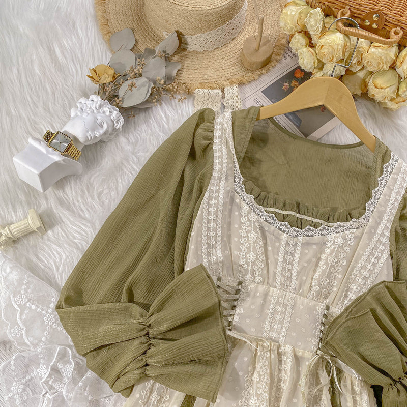 Fair Maiden Dress (Olive/Cream)