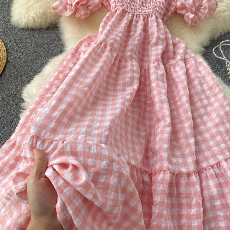 Puff Sleeve Gingham Tiered Dress (2 Colors)