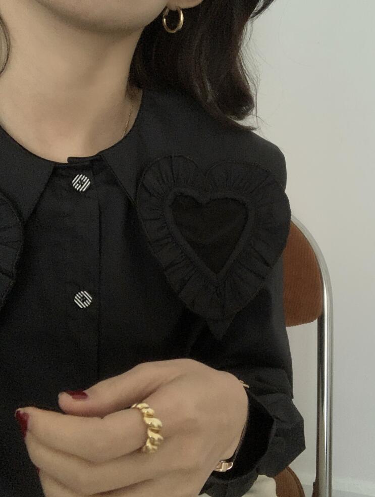 Heart Cutout Collar Button Up Shirt (2 Colors)