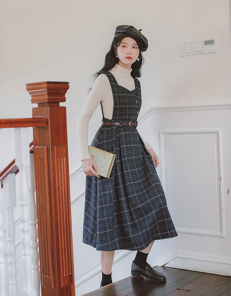 Plaid Pinafore Midi Dress (3 Colors)