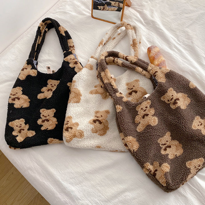 Plush Teddy Bear Reversible Tote Bag (3 Colors)