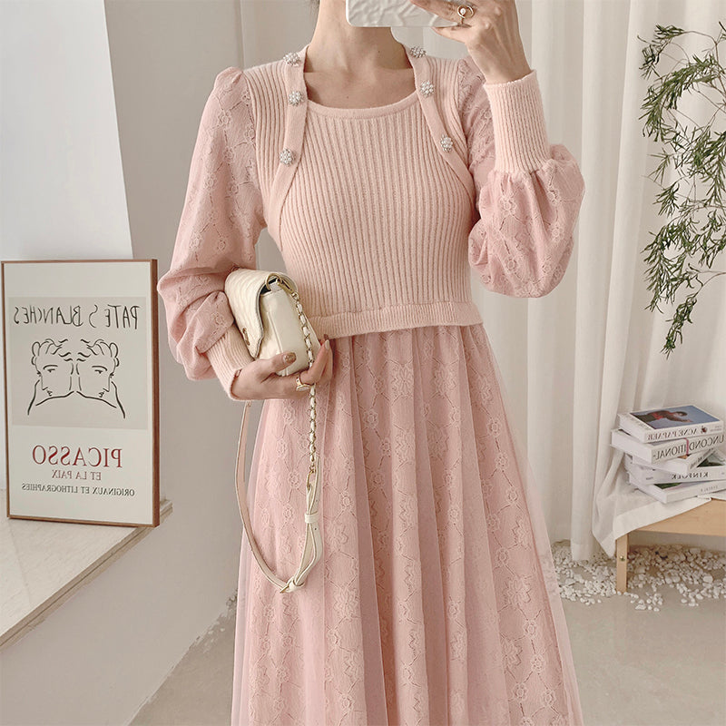 Lace Knit Sweater Dress (3 Colors)